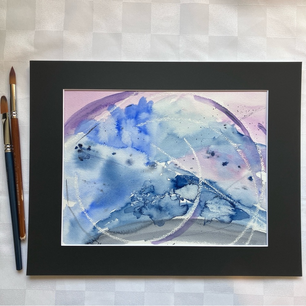 Colorful Abstract Mountain Landscape Original Watercolor Painting
